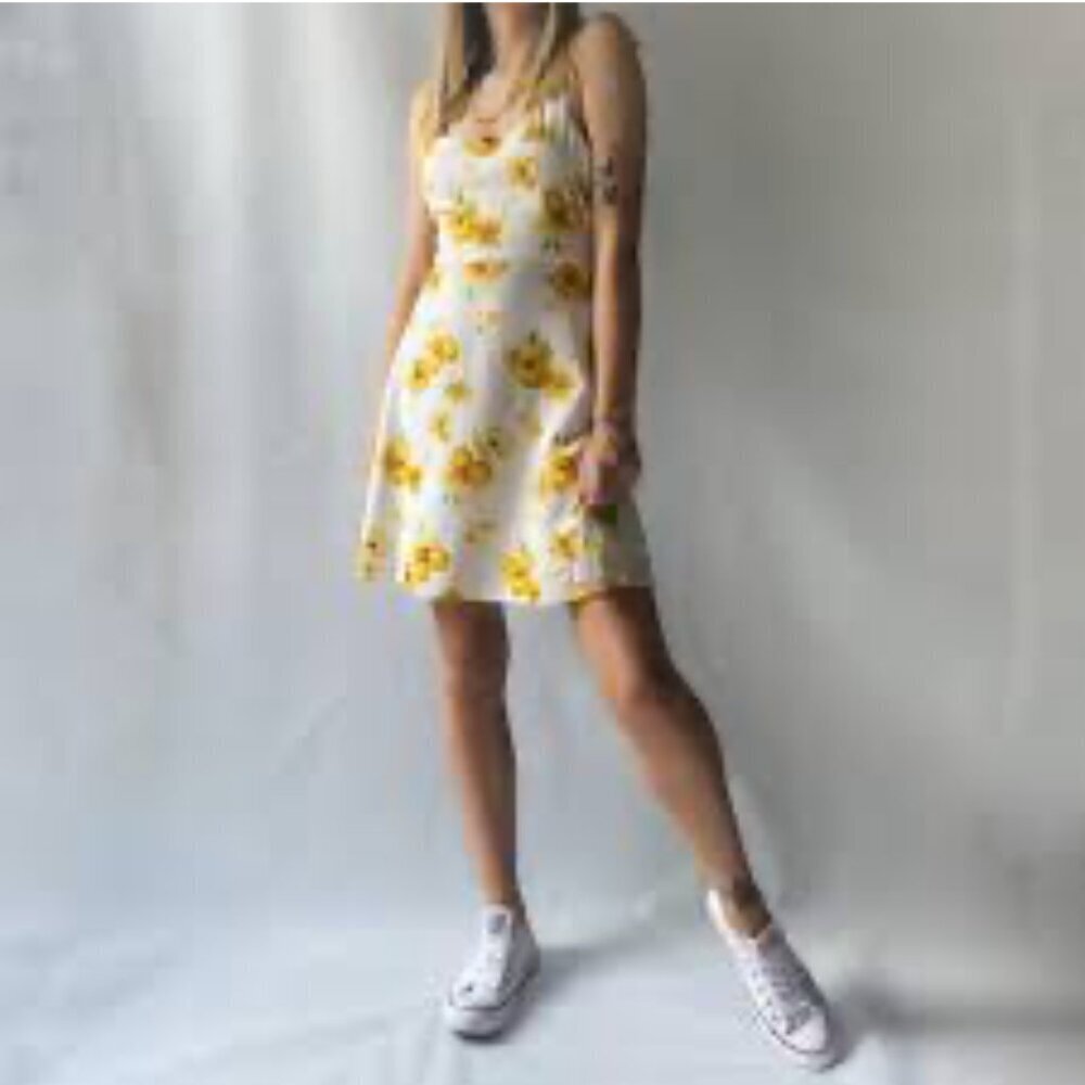 Grace Flower Vintage Linen Blend Summer Dress sz M